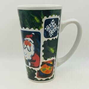 Four Star Stoneware Coffee Mug Christmas Santa Tree Holly Present  5.75"T VGC